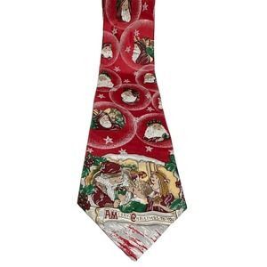 Wembley Necktie Christmas Santa Children Stars Print Silk Made In In USA